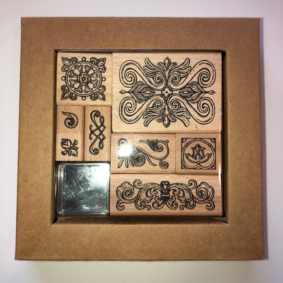 HERO ARTS ORNAMENTAL Flourishes Wood Block Rubber Stamp Set of 8 RARE! #2403R - Picture 6 of 6